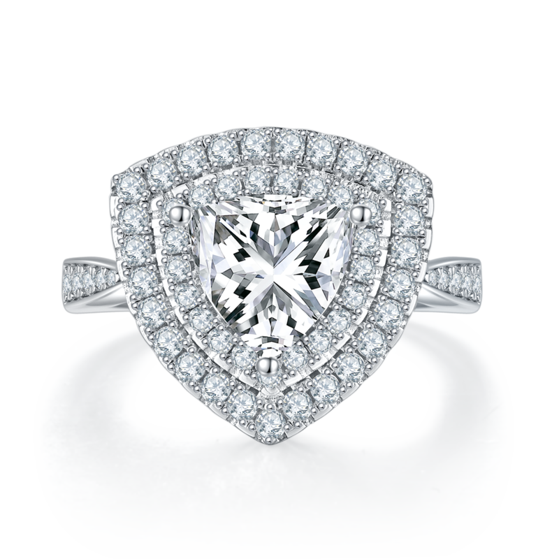 豪镶三角形S925银镀白金MoissaniteWomen's Ring2.0ctD级